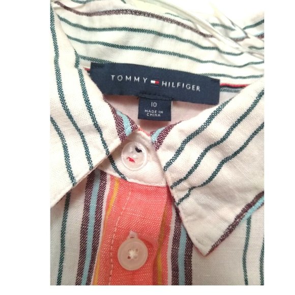 Tommy Hilfiger Orange White Stripe Linen and Cotton Sleeveless Shift Dress US 10 - Picture 3 of 12
